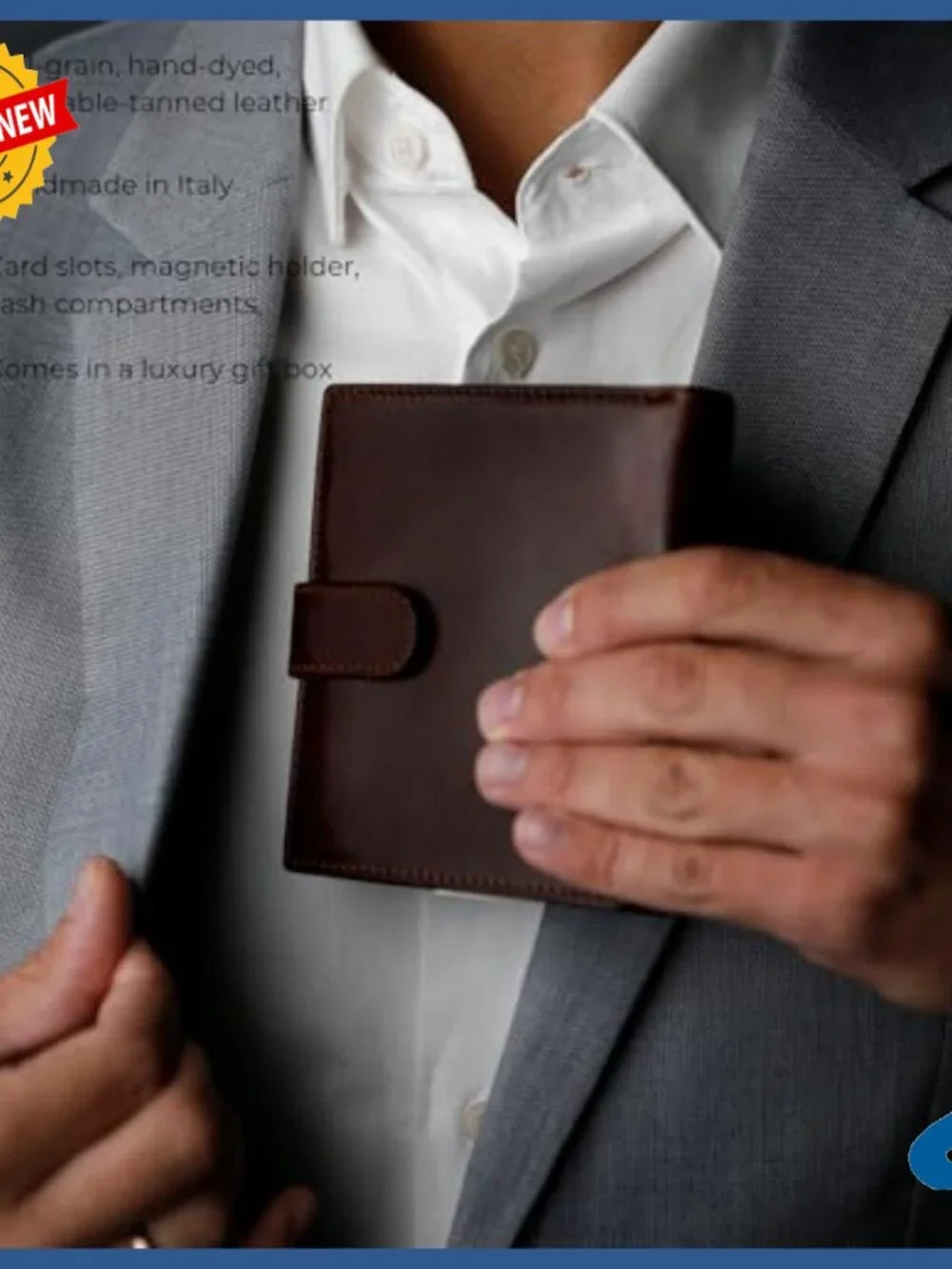 Men's Leather Wallet with 12 Card Slots, Magnetic Coin Holder, Snap Closure